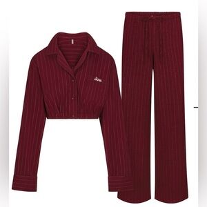 Skims Elevated Flannel Crop Shirt Set